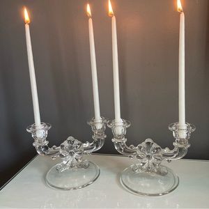 Elegant Glass Set Of 2 Double Taper Candle Holders